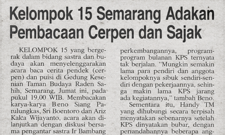 Bernas | Kelompok 15 Semarang Adakan Pembacaan Cerpen dan Sajak