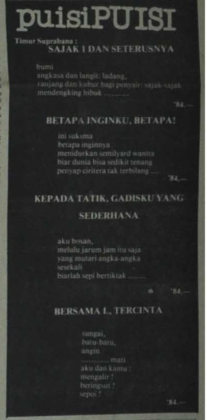 Puisi dari Kartika 31 Maret 1985