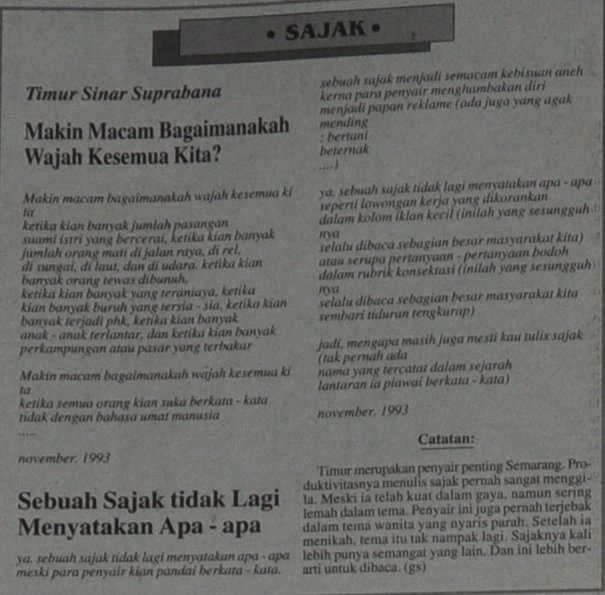 Puisi dari Suara Merdeka 21 November 1993