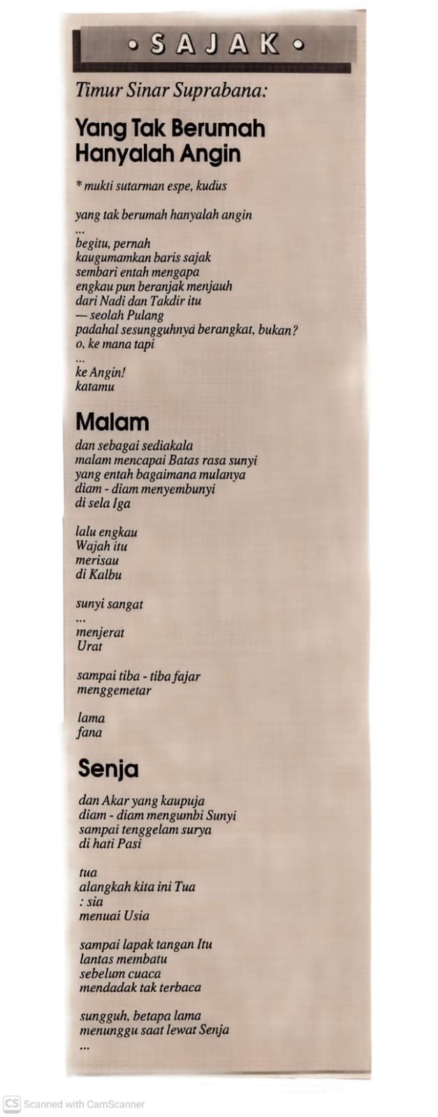 Puisi dari Suara Merdeka 31 Desember 1995