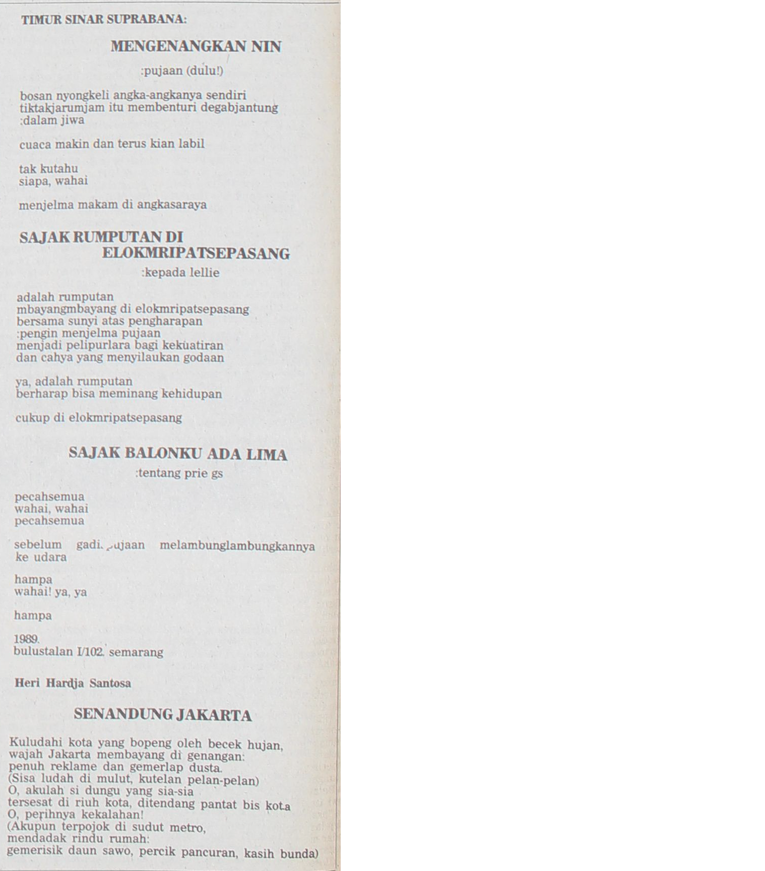 Puisi dari Suara Pembaruan 2 Juli 1989