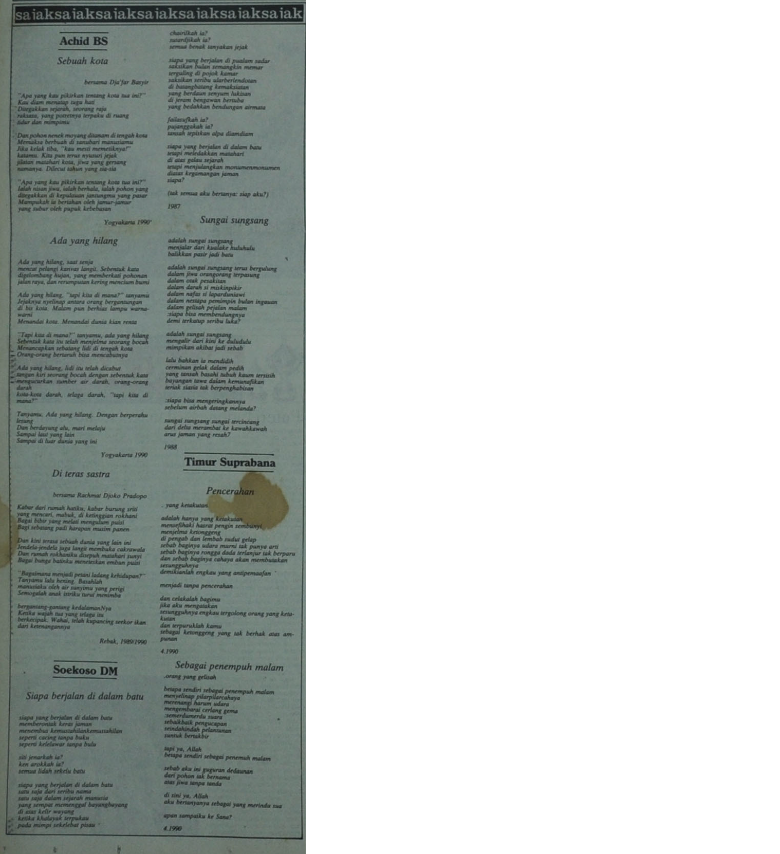 Puisi dari Wawasan 27 Mei 1990